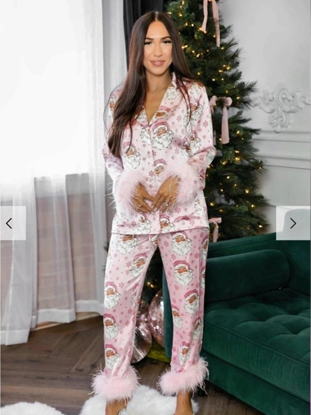 Women's Santa Pajama Set Pink & White Like New